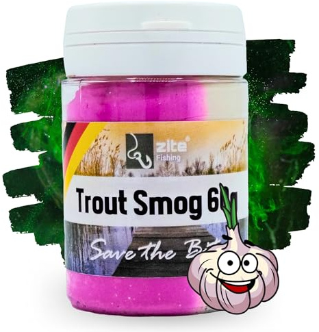 Zite Fishing Trout Smog 60g Knoblauch-Aroma Pink/Weiß - Revolutionärer Forellenteig mit Farb- & Duft-Wolke - Trout-Bait UV Aktiv