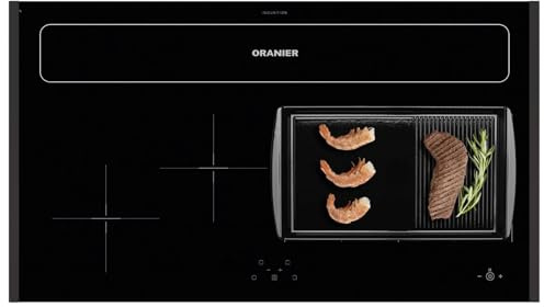 Oranier FlexX-Induktion KXI 1092 - Induktionskochfeld 90 cm mit Abluft-Umluft Kochfeldabzug & halb-gerillte Grillplatte & schwarze Seitenleisten