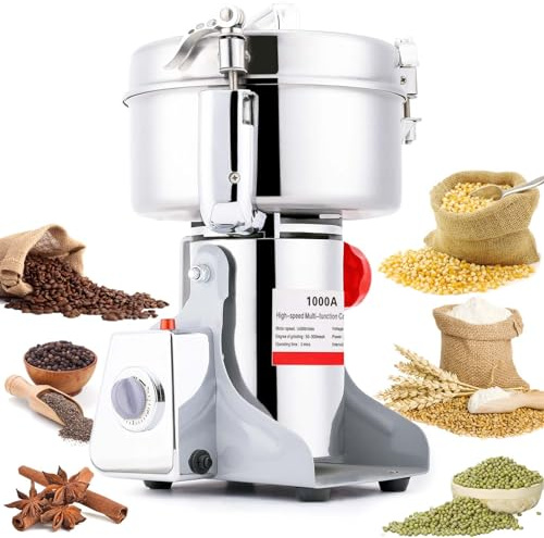 BI-DTOOL Electric Grain Mill Grinder 1000g Stainless Steel Pulverizer 36000r/min High-speed Grain Mill 2600W Dry Material Grinding Machine 270° swingable Superfine powder for Home and Commercial