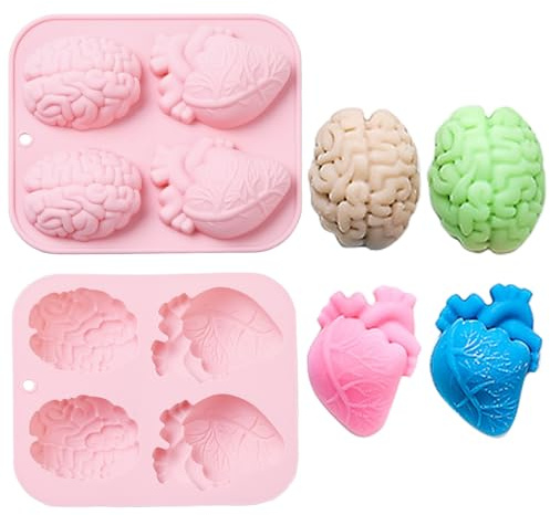 UR URLIFEHALL 2 Pcs Halloween Silicone Moulds Human Organs Heart Brain Shape Fondant Moulds for DIY Chocolate Pudding Soap Mousse Cake