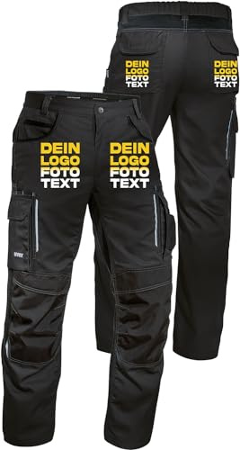 Uvex Tune-up Arbeitshose zum selbst Bedrucken - Arbeitshosen lang zum selber gestalten mit Text, Bild, Logo - Schwarz - 52