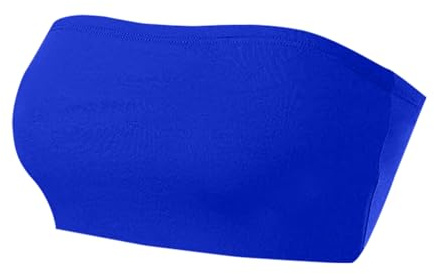 NetSetUK Womens Strapless Bandeau Boob Tube Solid Seamless Vest Inner Bra Support Causal Stretchy Sleeveless Crop Tops for Ladies Summer Beach Wear Royal Blue