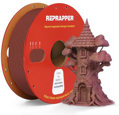 RepRapper Holzfarbe Wood PLA Filament 1.75mm - Echtholzfaser Filament Dunkles Mahagoni & Walnuss Pla Braun- Holz PLA mit Natürlicher Holzmaserung (+/- 0,03 mm) - 1kg Kardanspule - für alle FDM Drucker