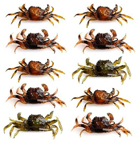 Pojedehy 10 Pcs Crab Bait, 3D Simulation Crab Soft Bait with Pointed Hook, Sea Fish Fishing Tackle Tools