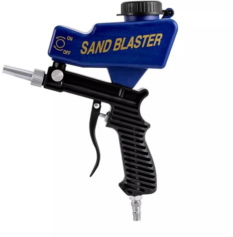 Sand Blasters 90psi Gravity Sand Blaster Gun Soda Spray Tool Air Compressor Pneumatic Handheld Blue Professional Anti-Rust Sandblaster Blasting Machine for Spraying Remove Paint Stains Rust Spot