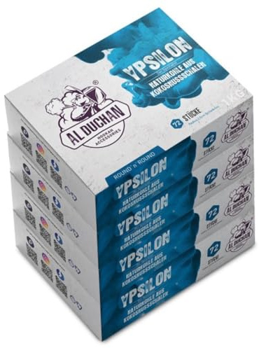 Al Duchan Shisha Kohle Naturkohle – Premium Kokoskohle für Wasserpfeife – 1KG, 4KG, 10KG, 20KG – Hohe Hitze, Lange Brenndauer (YPSILON Drittelkreis 25mm 4KG)