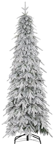 HOMCOM 6ft Pencil Artificial Christmas Tree, Snow Flocked Xmas Tree with Downswept Branches and 600 Tips, Auto Open, Steel Base, Holiday Decoration for Home Office, Green