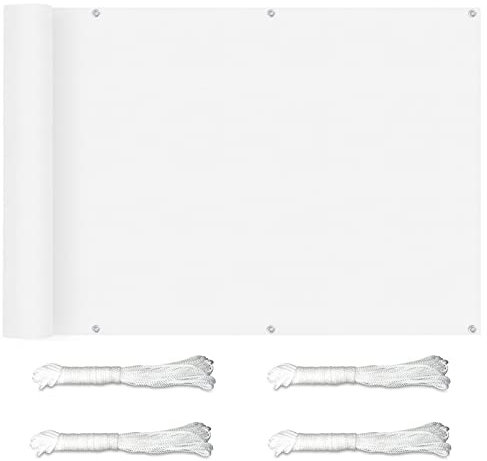 Screen Cover 0.9x9m HDPE WeatherResistant Fence Windscreen for Yard Lawn Pergola Decking Pool Patio White with Eyelets Cord and Cable Ties attached