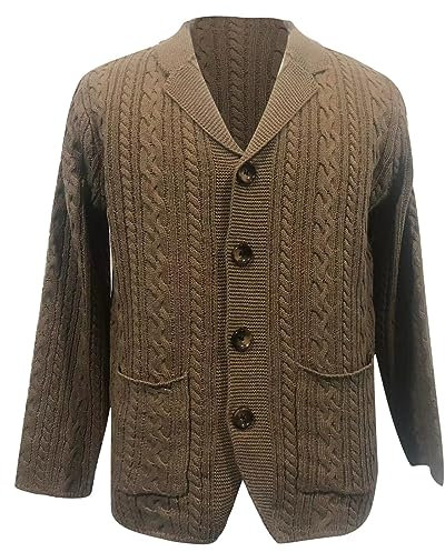 Lässige Herren-Strickjacke, warmer Strickmantel für Herren, stilvolle Strickjacke mit Knopfleiste, Schalkragen, Grobstrick-Pullover, Zopfstrick-Cardigan für Herren, Freizeit und Komfort, braun, XL