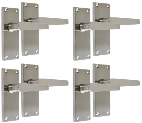 Epsom Door Handle Satin Nickel Straight Door Handle Set - Victorian Style Internal and External Lever Door Handles with Backplate 118mm x 42mm Sets (4 Pair of Latch Handles)