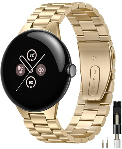 Miimall metallarmband kompatibelt med Google Pixel Watch 1/2/3/4 41 mm 2025 klockarmband, rostfritt stål, dubbelt viklås, justerbart armband för Pixel Watch 1/2/3/4 41 mm, watch 3/4 45mm