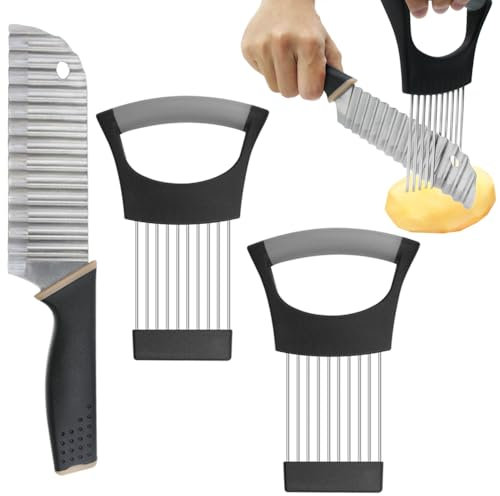 YuCool Rebanador de Cebolla,Soporte para rodajas de cebolla de acero inoxidable, Cortador de Verduras,Cortador de Limón,Herramienta de Corte de Carne, Cebolla, Patatas, Tomates (3 Pieza)