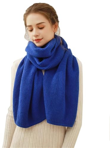 GZSLKSCD Einfarbiger gerippter Strickschal für Damen, für den Winter, dick, warm, weich, Tücher, Wickeltücher, lange Wollschals (blau, Einheitsgröße)