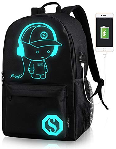 Koxvzec Mochila escolar para niños, mochila luminosa de anime para niños, mochila de lona con USB para el hombro, bolsa de lápices con cerradura para niñas y niños, Negro, L