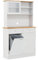 TANGZON Tall Kitchen Cupboard with Trash Bin Hamper, Tall Storage Cabinet with Adjustable Shelves, Drawers & Rubber Wood Countertop, Freestanding Wooden Sideboard for Dining Living Room, No Trash Bin