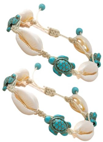 VALICLUD 2stücke Verstellbare Boho Fußkettchen Damen Schmuck Mit Natürlichen Muscheln Und Meeresschildkröten Charms Handgefertigt Für Strand Und Sommer Vielseitig Als Armband Tragbar