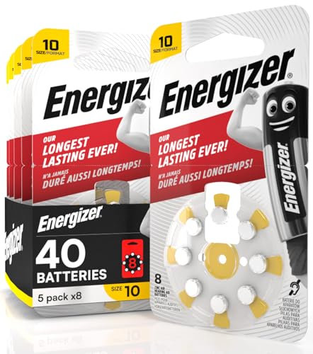 40 Batterie Acustiche Energizer per Apparecchi Acustici Auricolari Misura 10 Giallo - 5 Blister da 8 Pile