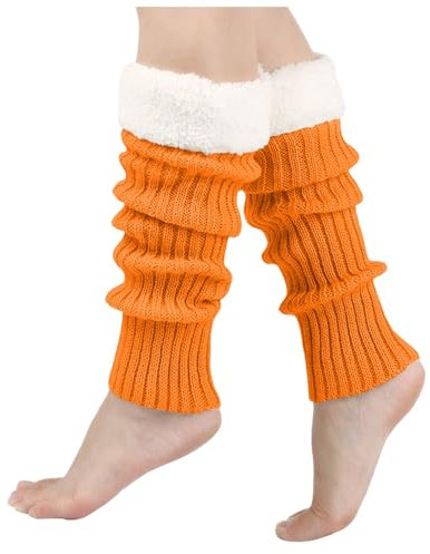 Damen Plüsch Beinstulpen Gestrickte Winterwärmer Langer Winter Stulpen Leg Warmers Ballett Beinstulpen für Frauen Mädchen Hohe Fußlose Kniestrümpfe 80er Jahre Lange Beinwärmer (Orange, One Size)