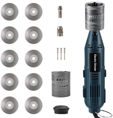 Wolframschleifer WIG Elektroden Schleifgerät 6 Größen 8 Winkel | 10 Titanbeschichtete Schleifscheiben und 3 CNC-Dorne, 260W, 230V, Drehzahl einstellbar von 10.000 bis 35.000 U/min