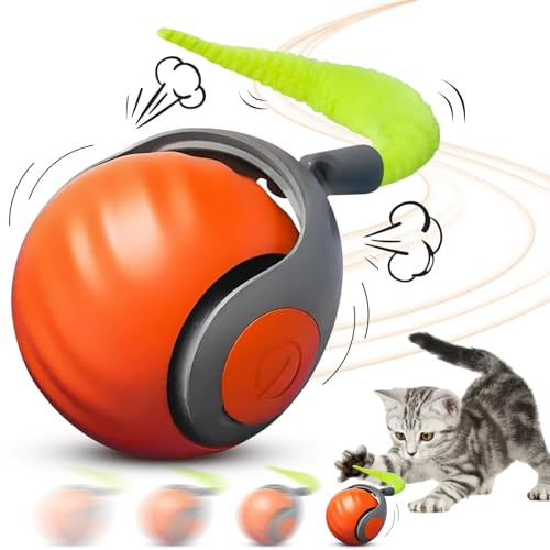 NHYDZSZ Interaktiv kattleksak, interaktiv kattboll, kattboll, interaktiv hundboll, kattleksak med USB, elektrisk kattleksak, 3 arbetslägen, 360° rullande (orange)
