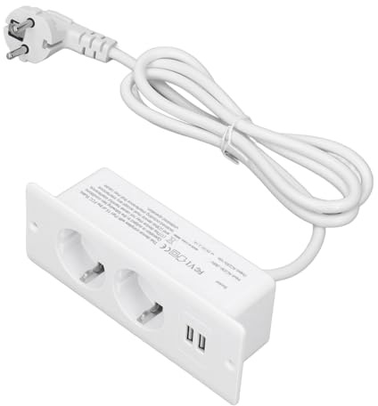 Prise de Table Dissimulée, Multiprise Encastrée Fine, 2 Prises CA, 2 Ports USB, Prise de Bureau pour Meubles avec Cordon de 1,8 M pour Bureau à Domicile (White)