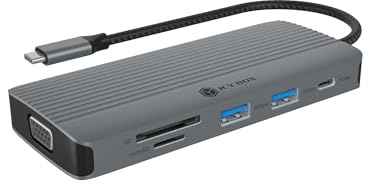 ICY BOX Docking Station USB-C (10 in 1) con 1 HDMI (4k 60 Hz), 1 VGA (2k 60 Hz), 3 USB-A, 1 lettore di schede USB-C, SD/microSD, Gigabit Ethernet, 100 W Power Delivery, alloggiamento in alluminio,