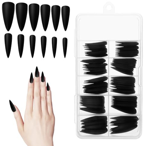 100 Stück Schwarz Press on Nails Mandel, Mandelförmige Falsche Nägel, Mittellange Künstliche Nagelspitzen, Klebe auf Nägel für Frauen, Stiletto Press ons
