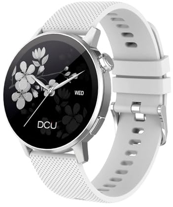 DCU TECNOLOGIC Damen-Smartwatch mit integriertem GPS und Bluetooth-Anrufen, AMOLED-Display 3,3 cm (1,32 Zoll), Sprachassistent, mehr als 130 Sportmodi, integrierter Höhenmesser, Barometer und Kompass