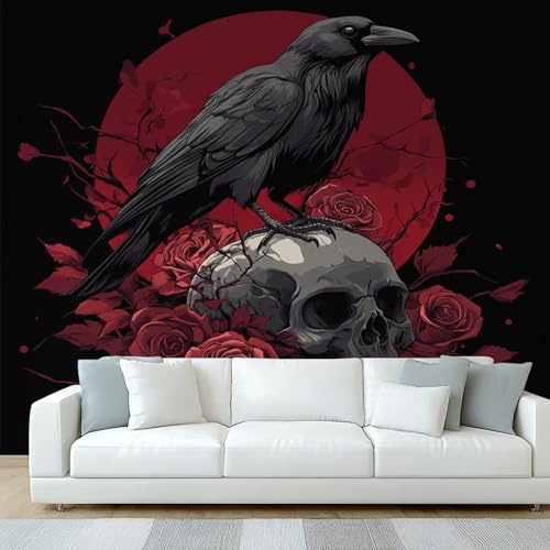 Raven Skull Wallpaper, Gothic Skeleton Wall Mural, Wallpaper for Bedroom Living Room, Home Decor, Photo Wall Paper, 260 x 175 cm &WQET