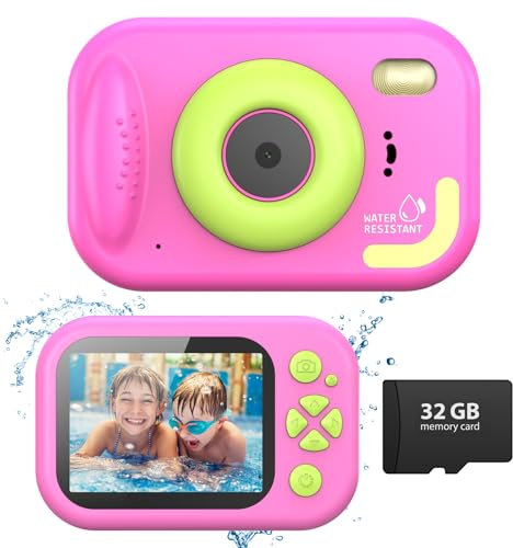 Tosaju Kids Camera Waterproof 48MP 10M Underwater Camera for Kids 1080P 10x Digitalzoom Digital Action Camera with 32GB Card Videocamera Fotocamera Gifts for Boys Girls Pink