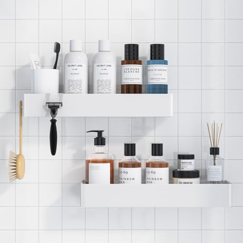 Kitsure Duschablage ohne Bohren, Badezimmer Organizer, X-Large, Weiß | 2 rostfreie Duschablagen, schnell trocknendes Badregal mit großer Kapazität, langlebige Shampoo-Halterung für die Dusche