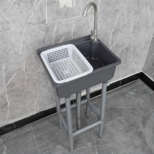Freestanding Single Bowl Utility Kitchen Sink Laundry tub with Faucet Plastic for Home Restaurant Dorm Garage Bathroom,Laundry slop Sink