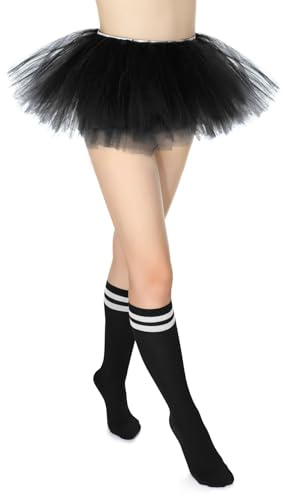 VONMELLI Gonne Tutu per Donna Adulte con Calze a Tubo 5 Strati Tulle Gonna Tutu 80s Costumi per Party Favor Dance Runners Nero
