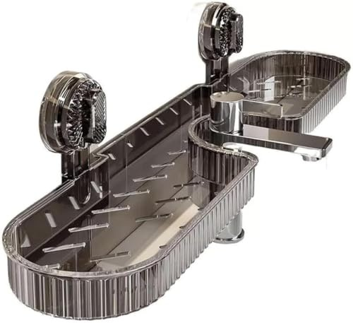 Generico Mensola portaoggetti a ventosa per lavandino del bagno, mensola i a ventosa per lavandino del bagno, mensola per bagni senza foratura con scarico, salvaspazio a parete