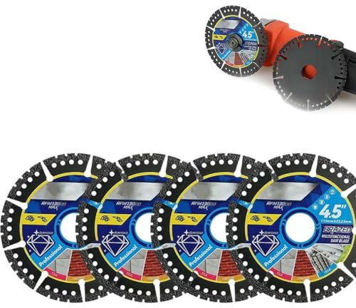 Lame diamantée polyvalente, disque de coupe pour meuleuse d'angle de 11,4 cm, lame super fine pour carrelage, coupe à sec/humide pour béton, acier, PVC et bois (4 pièces)