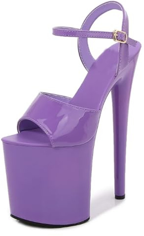 OTMYIGO Damskor med hög klack och plattform, poledance-sandaler med remmar och peeptoe-skor, modellgångssandaler för nattklubbsdans,Purple,45 EU