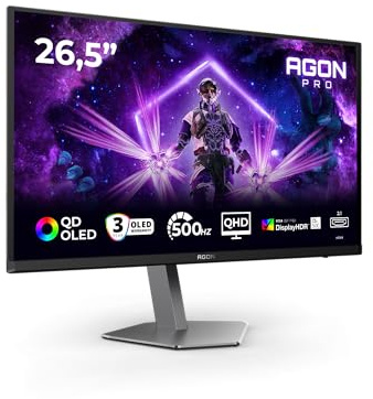 AOC AG276QKD2 26.5 Zoll WQHD USB Hub Monitor, 500Hz, QD-OLED Panel, 0.03ms GtG, Adaptive Sync, HDR500 TrueBlack, G-Sync Comp., Höhenverstellung,Lautsprecher,(2560x1440 HDMI 2X 2.1 DP 1x 2.1) Schwarz