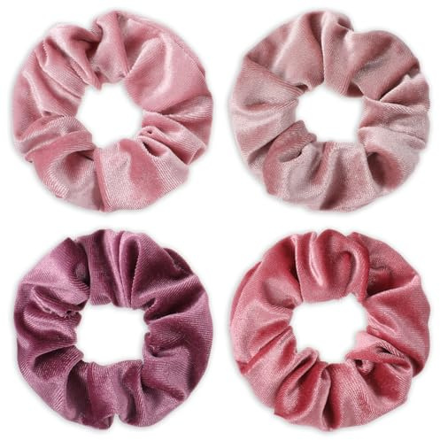 Hårsnoddar för kvinnor, 4 stycken scrunchies sammet mjuka elastiska hårband fashionabla flätgummi hästsvanshållare hårsmycke för tonåringar kvinnor karneval (rosa färger)