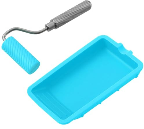 Juego de rodillos de pegamento de silicona azul cielo, aplicador de carpintería con bandeja para artes, manualidades, kit de pintura profesional