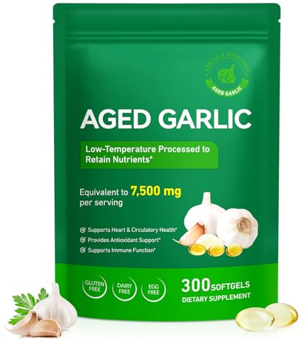 Aged Garlic Extract | 300 Softgels | 15:1 Concentrated Formula Equivalent to 7,500mg Aged Garlic - 24 Month Aged Garlic Extract Capsules - Non-GMO, Gluten-Free