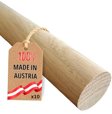 Gedotec Eichen-Rundstab glatt - Rundhölzer 1000 mm, Ø 18 mm - 10 Stück Dübelstangen - runde Holzstäbe zum Basteln MADE IN AUSTRIA - Bastelstäbe ca. 8% Restfeuchte, Bastelholz astfrei & unbehandelt