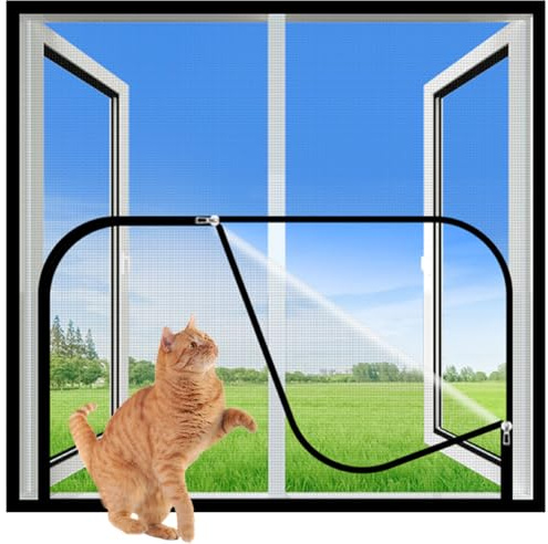 Moustiquaire Fenetre de Taille Personnalisée,Filet de Sécurité pour Chat | Moustiquaire Auto-adhésive avec Fermeture Éclair pour Fenêtres de Balcon/Fenêtres Extérieures