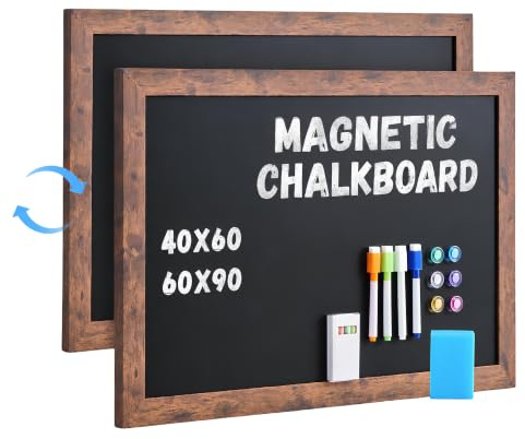 DoorBoard Double-Sided Magnetic Chalkboard, 40X60cm Wall Mounted Magnetic Notice Board | Blackboard with Wooden Frame, Includes Liquid Chalks, Chalks, Magnets and Eraser
