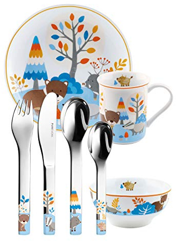 Sterngraf Kinderset Friends MIT Gravur (z.B. Namen) 7tlg. von Puresigns inkl. Namensgravur auf der Kinderbesteck-Rückseite, Taufgeschenke für Mädchen & Jungen, Waldtiere Tiere