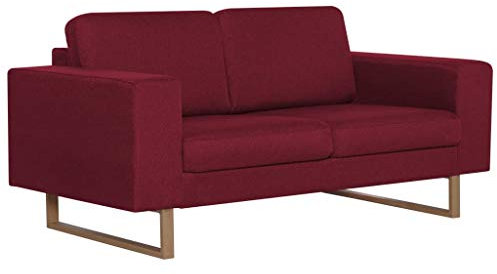 vidaXL Sofa 2-Sitzer mit Rückenkissen Sitzkissen Zweisitzer Loungesofa Polstersofa Lounge Stoffsofa Sitzmöbel Wohnzimmer Stoff Holzrahmen Weinrot