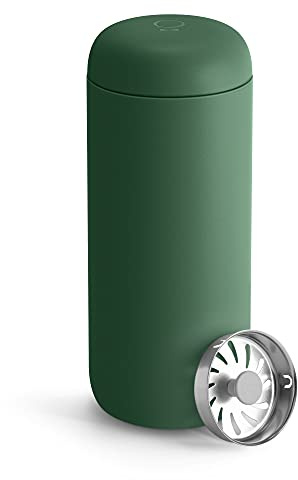 Fellow 16 oz Carter Move Travel Mug - Vacuum-Insulated Stainless Steel Travel Coffee Mug - Coffee Tumbler with Ceramic Interior and Splash Guard - Cargo Green