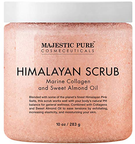 MAJESTIC PURE Himalayan Pink Salt Body Scrub with Collagen and Sweet Almond Oil | Exfoliating Scrub for Skin Care, Stretch Marks, Acne, Cellulite | 10 oz