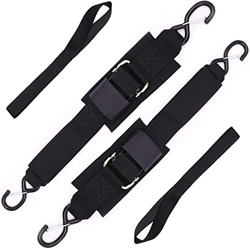 Boat Trailer Straps Transom Tie Down Straps with Latching Hooks and Soft Loop Accessories, Adjustable Safety Straps with Quick Release Buckle to Secure Transport Boat, Pontoon, Jet Ski, PWC