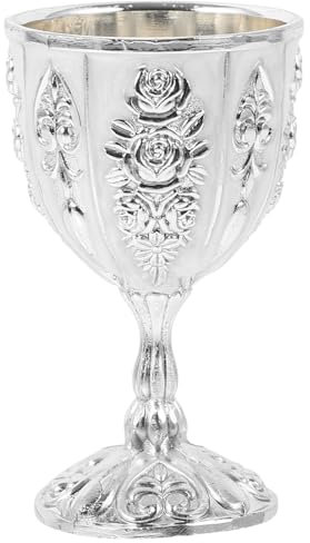 BESPORTBLE Royal Goblet Glasses Decor Goblet Vintage Zinc Alloy Engraving Flower Pattern Metal Embossed Wine Cups Medieval Gothic Silver Wedding Table Chalice Medieval Chalice