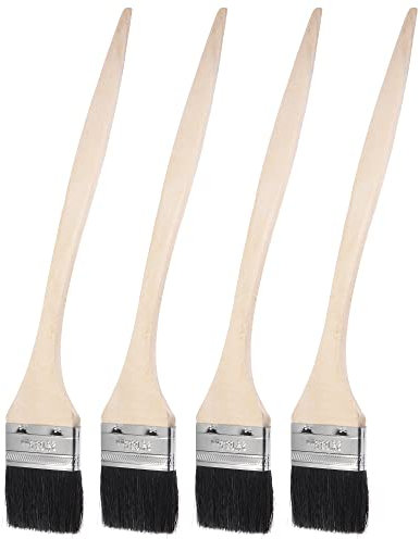 sourcing map Courbé Radiateur Peinture Brosse 17 Longueur 2,5 Largeur Poils avec Long Bois Poignée pour Mur Traitment Noir 4Pcs